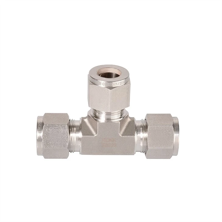 OD 3/8 Stainless Steel 304 Double Ferrule Equal Union Tee